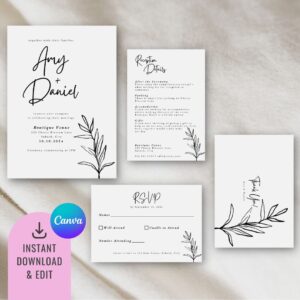 Inked Stem | Wedding Stationery Bundle Template | Canva Download